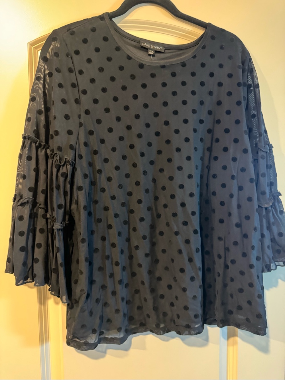 Lane Bryant Black Polka Dot Ruffle Sleeve Blouse